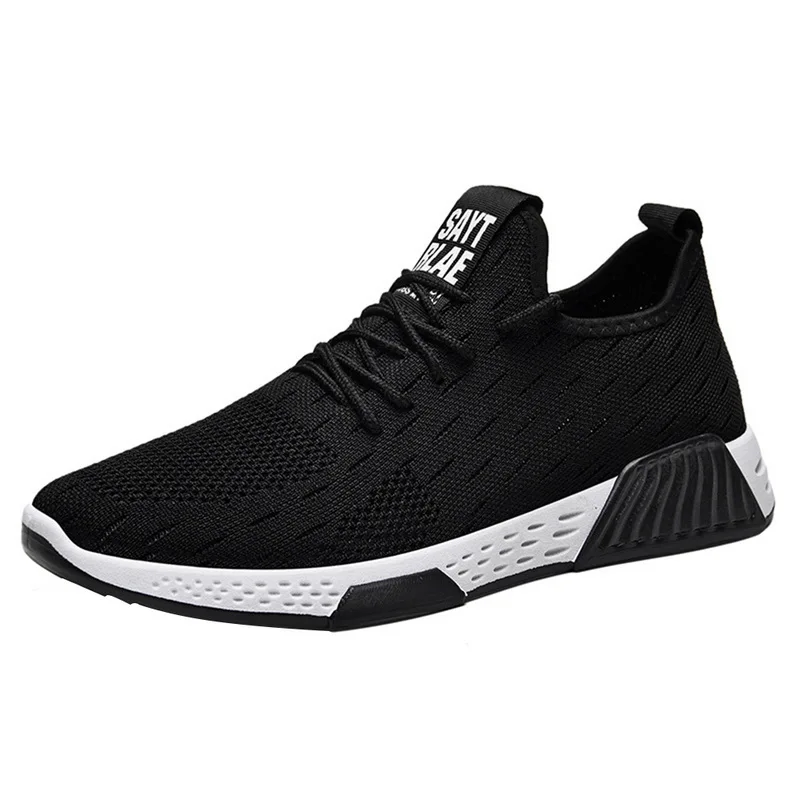 black white Male Tennis Shoes Lace Up Mixed Color Men Sneakers Breathable Confort Stretch Febric Mesh Shallow Flats Sports Shoes - Цвет: black white