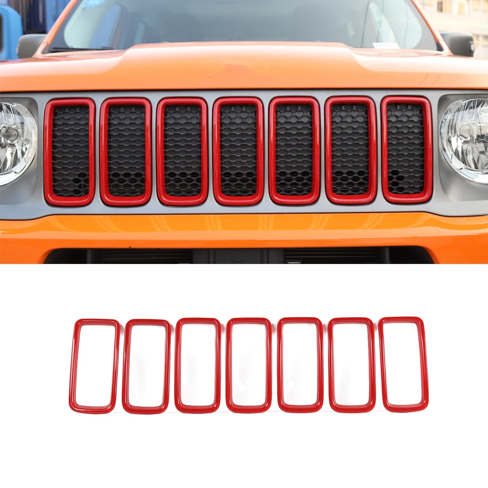 Для Jeep Renegade+ передняя сетчатая решетка декоративная крышка наклейки автомобильные Внешние аксессуары автомобильный Стайлинг ABS черный красный 7 шт./1 комплект