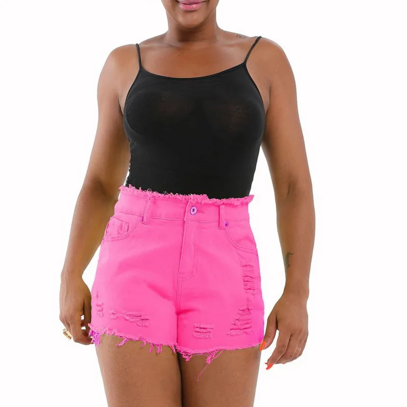 Новые женские шорты с высокой талией, рваные шорты с кисточками и потертостями, короткие джинсовые шорты для женщин