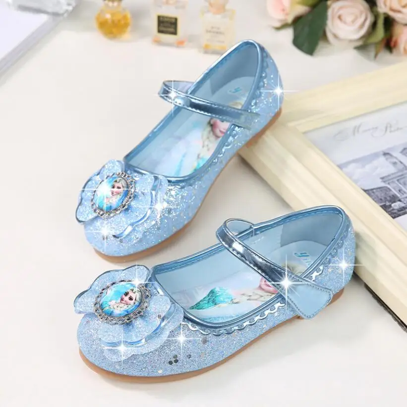 

Kids Girls Wedding Dress Shoes Children Elsa Princess Shoes Bowtie Purple Pink Blue Leather Shoes For Girls Casual Shoes Flat