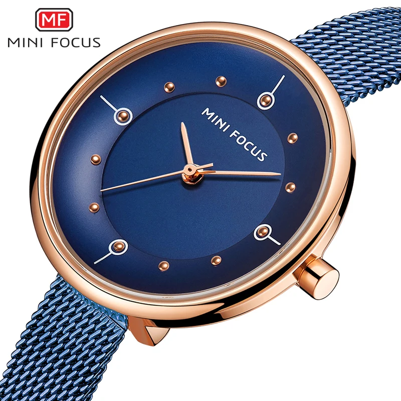 

MINI FOUCS Stylish Watch Women Simple Luxury Mesh Strap Quartz Watches Top Brand Waterproof Wristwatch Lady Relogios 0274 Blue