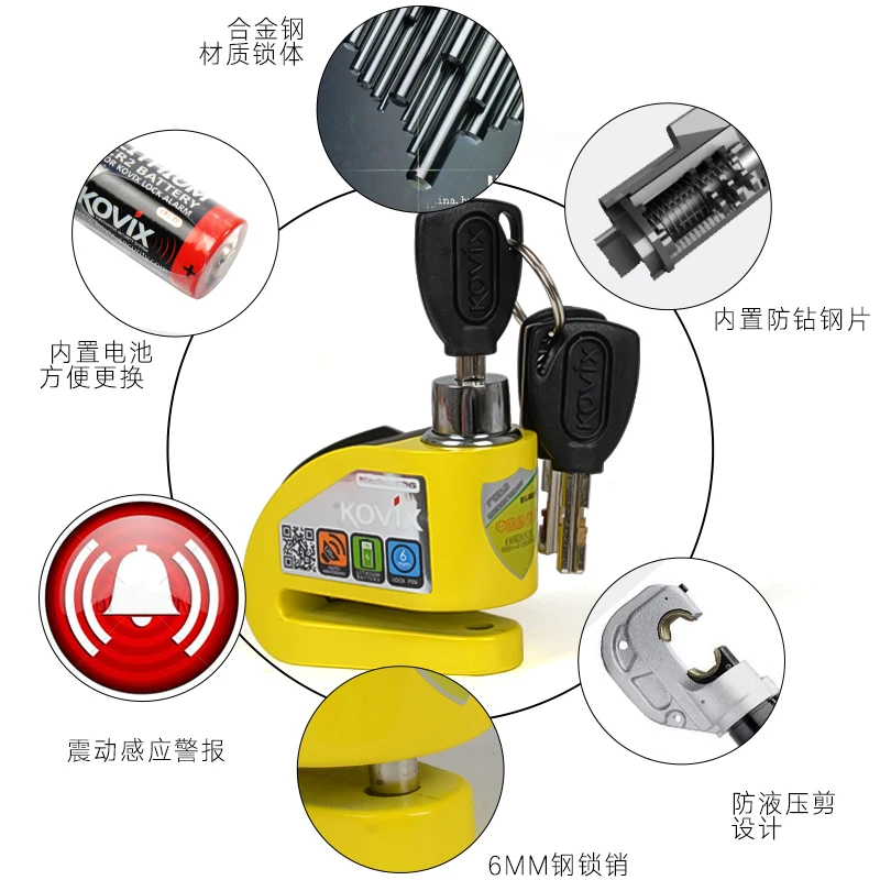 Мотоциклетный замок с сигнализацией, велосипедный замок с защитой от кражи, мотоциклетный скутер, замок с дисковым тормозом на колесах+ сумка+ веревка с напоминанием