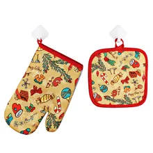 Перчатки для микроволновой печи, изоляционные перчатки для духовки, жаростойкие рукавицы для духовки, Рождественская выпечка-2 шт./комплект