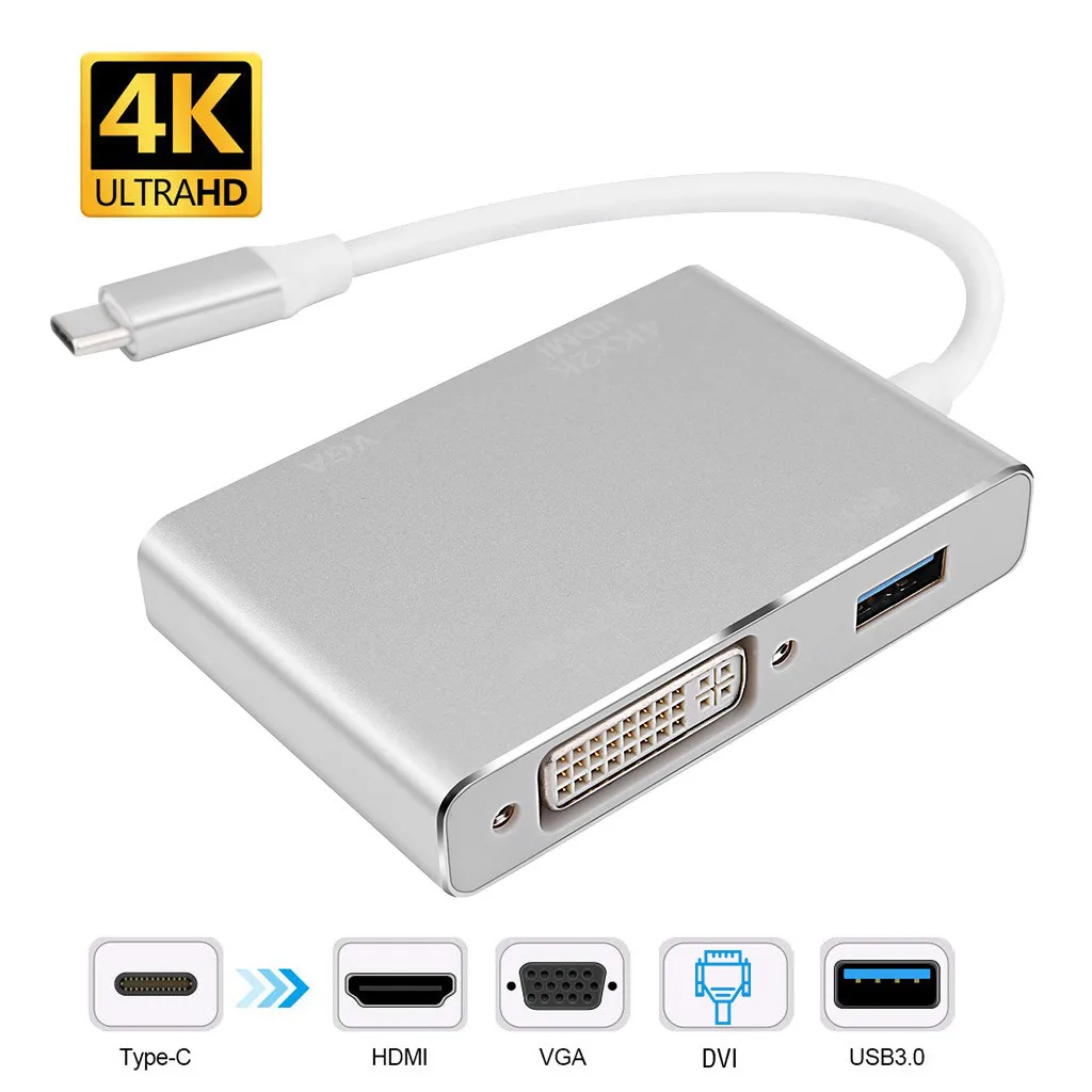 Тип-c к HDMI DVI VGA USB 3,0 адаптер USB C конвертер Зарядка 4 в 1 концентратор адаптер для Projetor ТВ ноутбук компьютер аксессуары