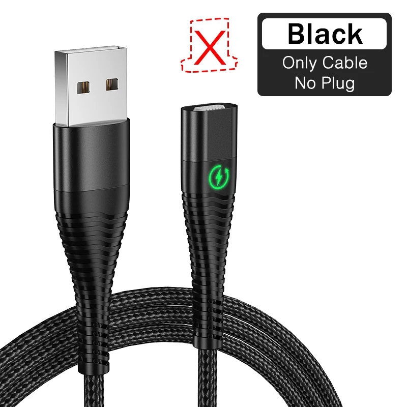 Магнитный USB кабель ROCK светодиодный светильник Micro usb type-C кабель для iPhone XS X Быстрая зарядка usb type C зарядный провод шнур для samsung - Цвет: Black Cable