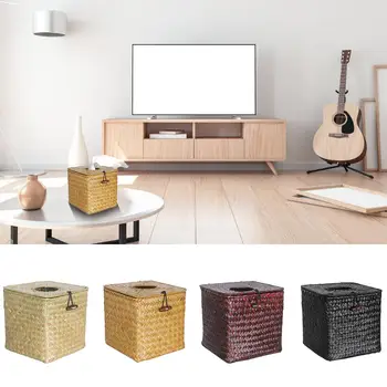 

High Quality Square Tissue Box Cover Seaweed Hand-Woven Paper Towel Napkin Dispenser For Home Restaurant Supplies