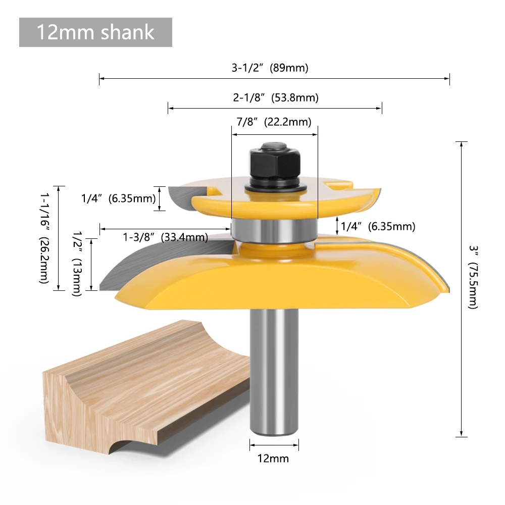 Lavie 3 stücke 12mm 1/2 "schaft rund über schiene & stile cove panel raiser router bit set tenon cutter fräser fräser für holz mc03125 – Detail 7