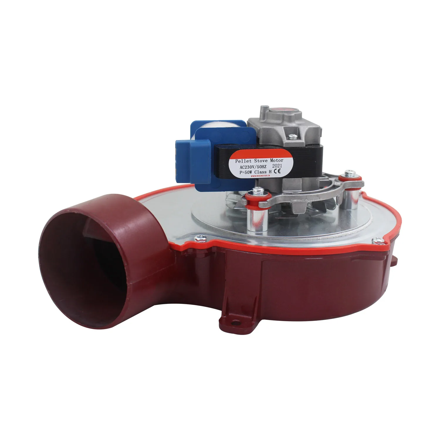 Drum fan for wood burning biomass pellet heating stove smoke exhaust