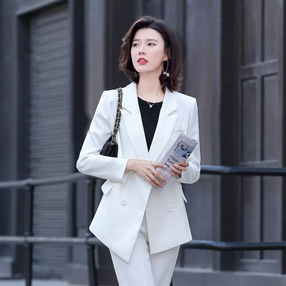 

Fashion Business Interview Temperament Irregular Pants Suits Long Sleeve Double Breasted Blazer Pants Suit Two Piece Blazer Sets