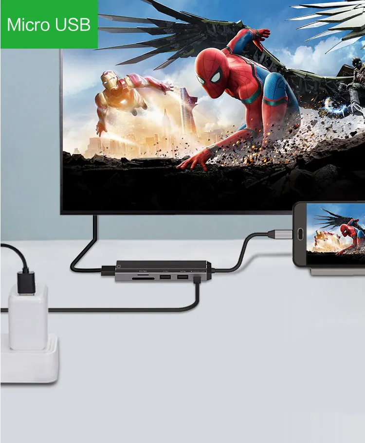 VLAMPO USB3.0 Расширительная док-станция преобразует Тип C в HDMI концентратор адаптер для SD TF кард-ридера 4 usb порта 3,0 хаб для Macbook