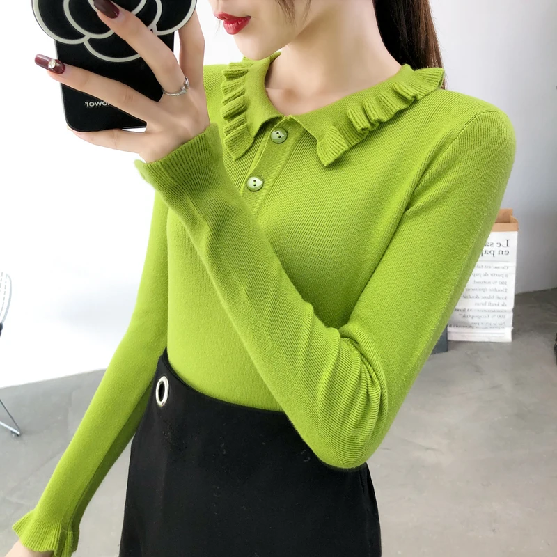 2019 Women Flare Sleeve Ruffles Sweaters Winter elastic Slim Ladies knit Soft Pullovers female Tops fashion jumpers cardigan for women