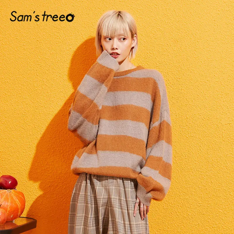 

Samstree Yellow Solid V Neck Hollow Out Casual Sweater Women Knitted Top 2019 Autumn Korean Style Oversized Ladies Sweaters