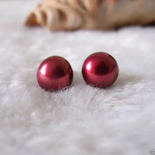 LiiJi Unique 7-8mm Wine Red color Freshwater Pearl 925 sterling silver Stud Earrings