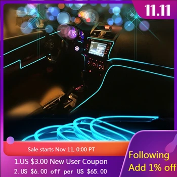 

3 Meters Car LED Strips Interior Atmosphere light bar clip type Glowing line Decoration lamp Cold Light Battery box drive