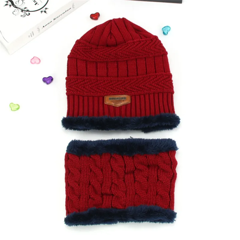 Комплект из 2 предметов для маленьких девочек и мальчиков, зимний теплый вязаный комплект: шапка+ шарф, сохраняющий тепло, костюм для От 3 до 8 лет, детей,#3N27