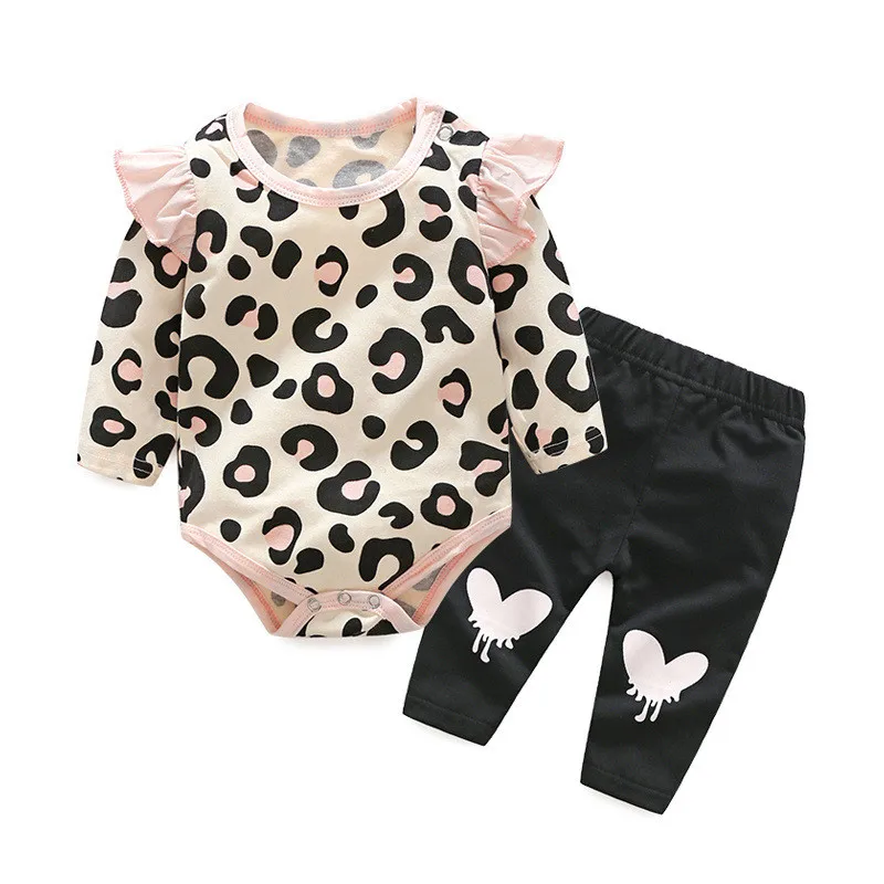 Топ и топ, комплект одежды для маленьких девочек, г. Осенняя одежда для новорожденных девочек Комбинезон с леопардовым принтом, повязка на голову, штаны комплект одежды из 3 предметов