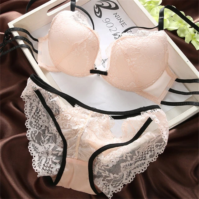 Summer Women Sexy Bra sets Lace bras open Crotch Panties See through  Strappy Underwear for female