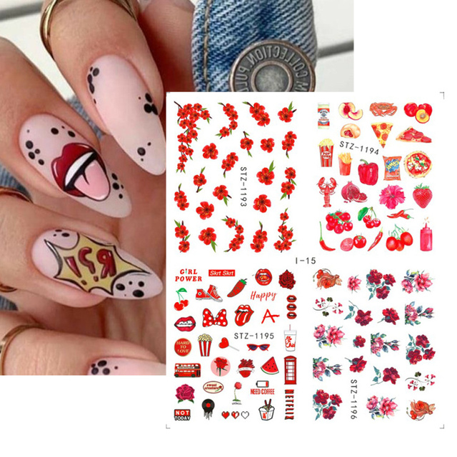 Leaf Vine Stickers For Nails Fashion Purple Flowers Water Sliders Butterfly Geometry Nail Art Decals Set LASTZ888-STZ891