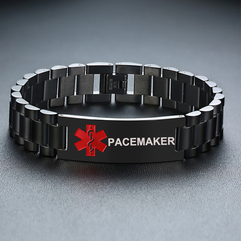 

Mens PACEMAKER Medical Alert ID Bracelets Personalize Engrave Disease Name ICE Contact Info Custom Remind Jewelry