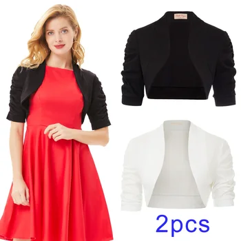 

​ BP Women 2pcs-Pack Bolero Comfy Lightweight Half Sleeve Open Front Shrug Middle Sleeve Cotton Pull Frame Shawl Combination