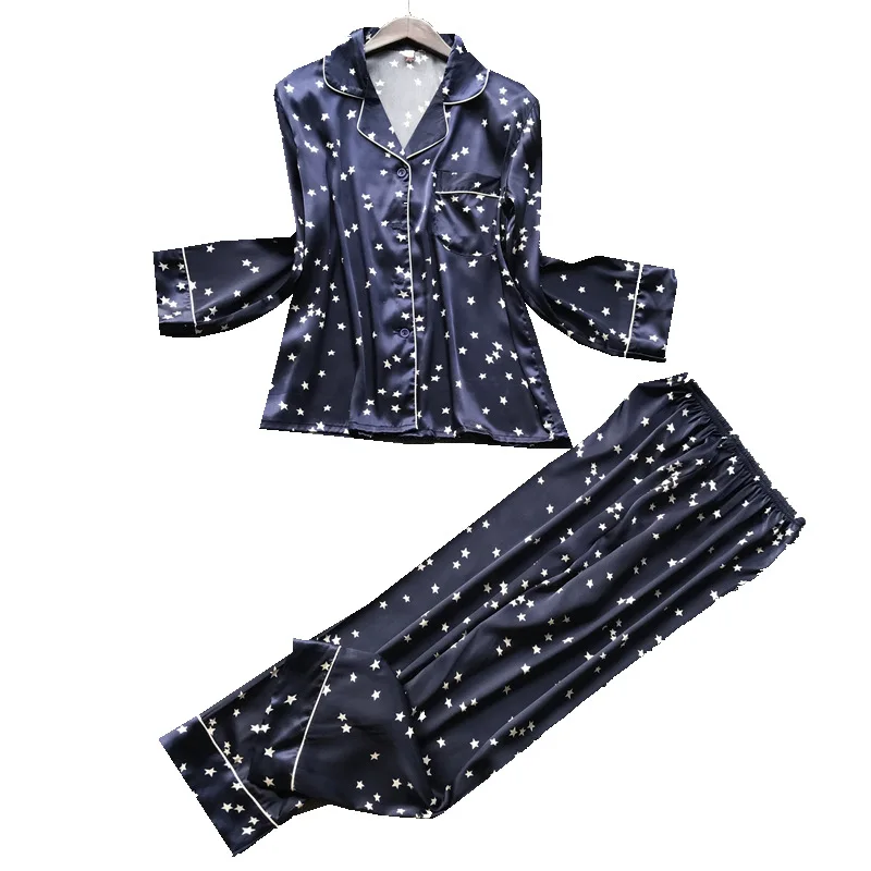 Smmoloa осенне-зимняя пижама с длинными рукавами женская пижама из натурального шелка - Цвет: Синий