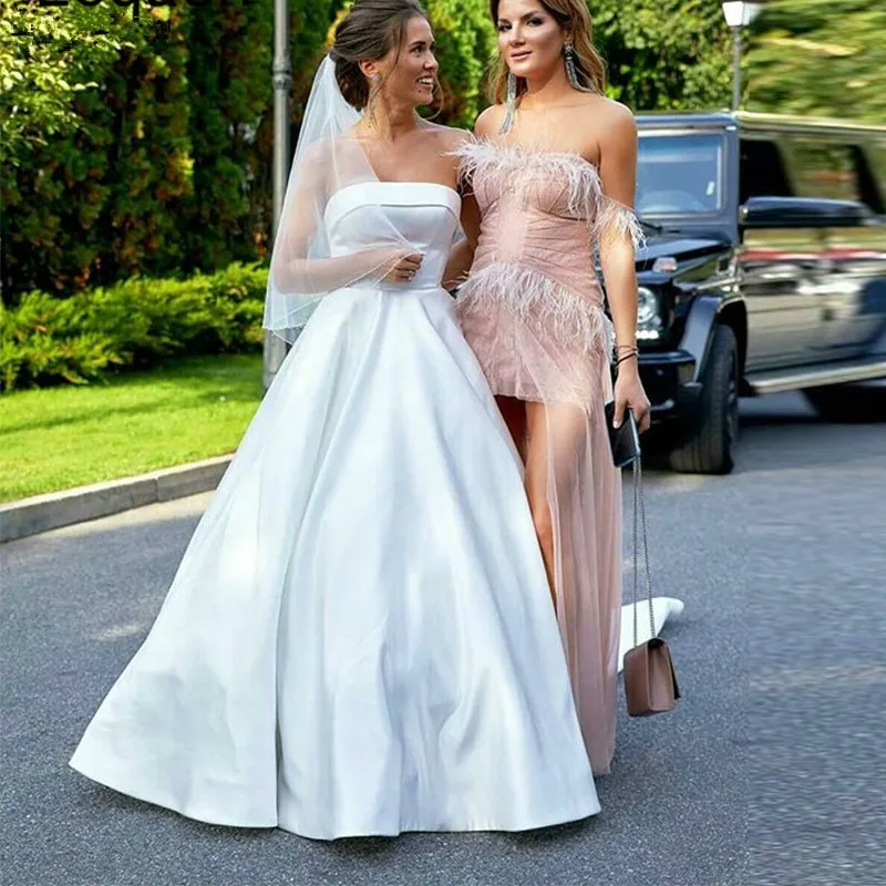 A-line-Simple-Wedding-Dresses-Strapless-White-Ivory-Satin-Wedding-Gowns-Backless-Sweep-Train-Plus-Size_副本