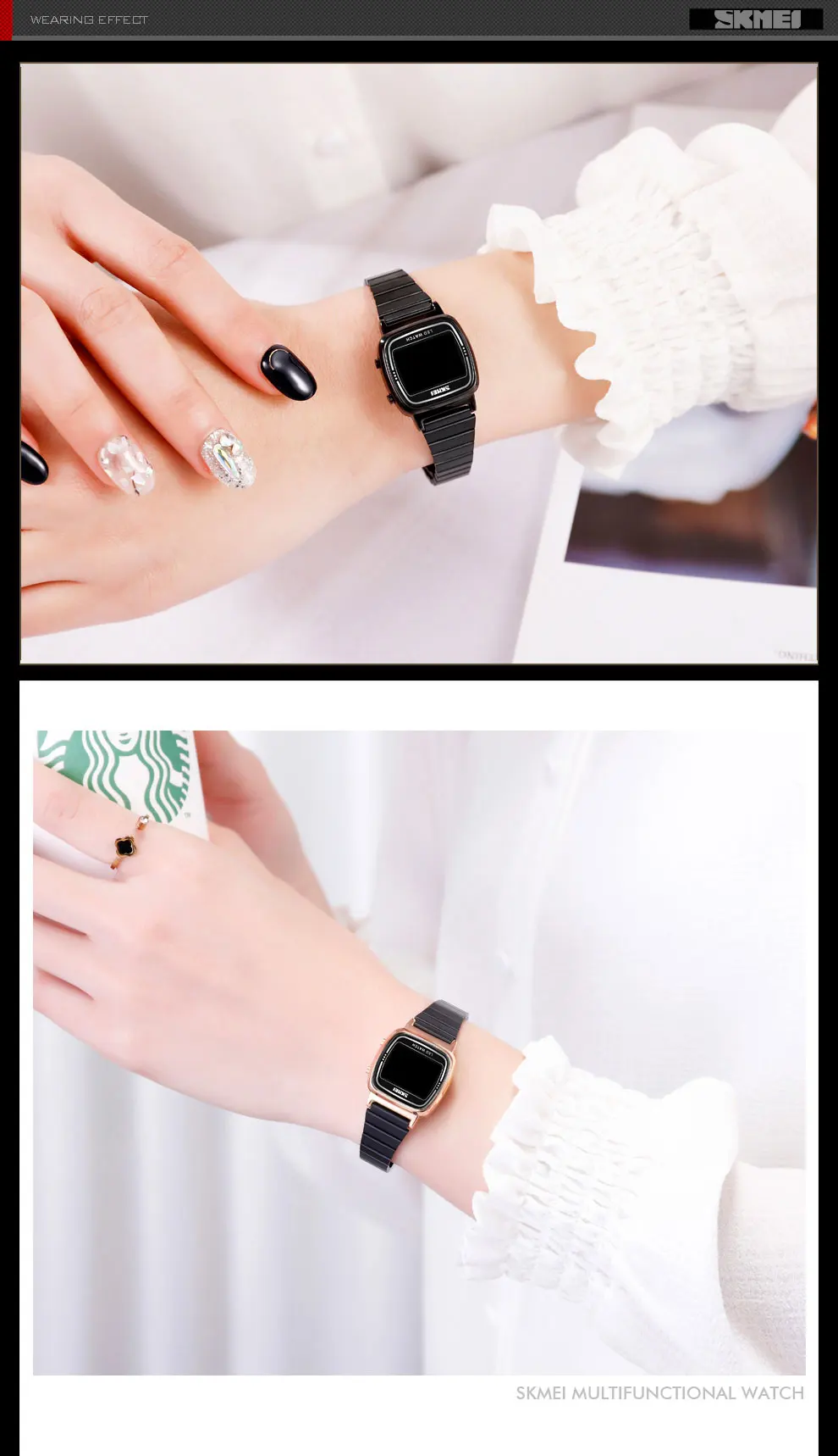 SKMEI Ultra Thin Luxury Women's Silver Stainless Steel Watches Women Fashion LED Digital Dress Business Wrist watch Reloj Mujer