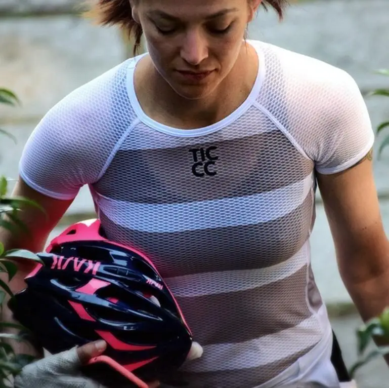 Команда RC Велоспорт baselayer женщины в горошек вело-шорты розовый и черный сетки Спортивная одежда из полиэстера Капа де база де Малла - Цвет: Grey short sleeve
