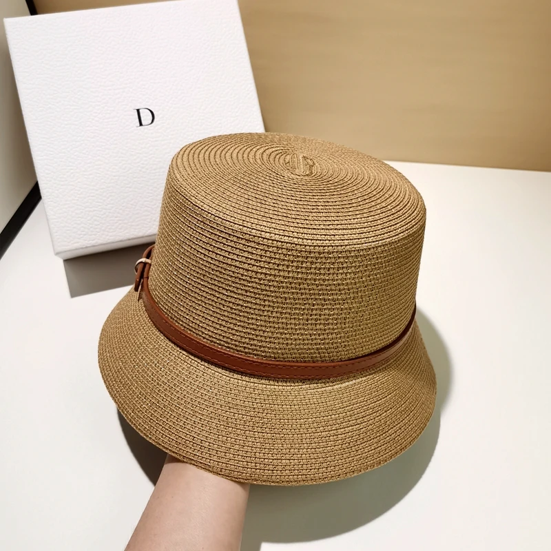 Frauen Sommer Eimer Hut Gürtel Dekoration UV-Schutz Sonnen kappe weibliche flache Strand Hut Sonnen hüte Strohhut Derby Reise – Detail 6