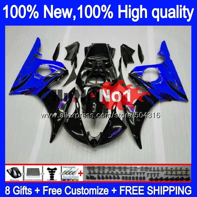 Корпус для YAMAHA YZF600 YZF R6 600CC YZF 600 R 6 CC 5MC. 121 YZF-600 YZF-R6 2003 2004 2005 YZFR6 03 04 05 Обтекатели Синий Пламя