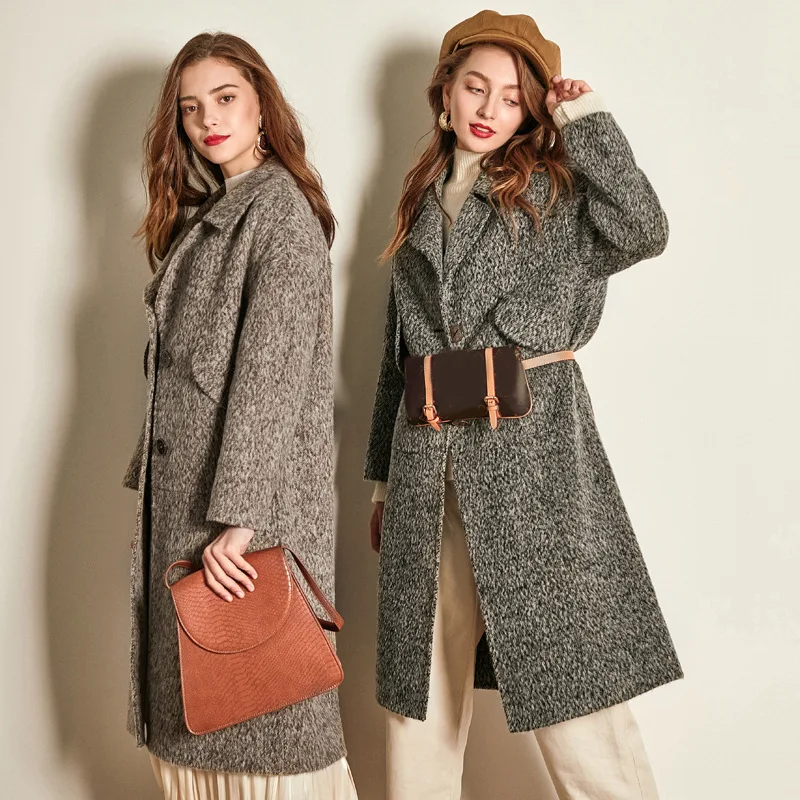 women's winter coats dark grey Double-sided wool cashmere outwear autumn plus size ladies fashion jackets long free ship