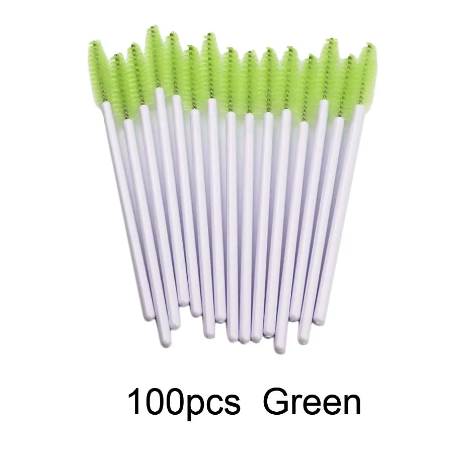 100Pcs Green 100 шт одноразовая щеточка для ресниц тушь для ресниц палочки для наращивания ресниц инструменты для макияжа новые спиральные кисти - Handle Color: 100Pcs Green