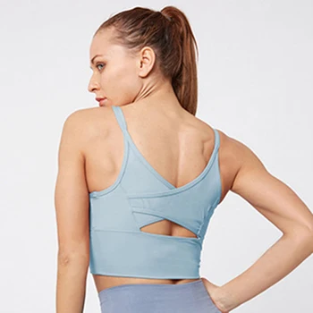 

New 2020 Strap Sports Bra with Pad High Impact Push Up Seamless Crop Top Women Fitness Gym Workout Yoga Sports Wear Active Tank