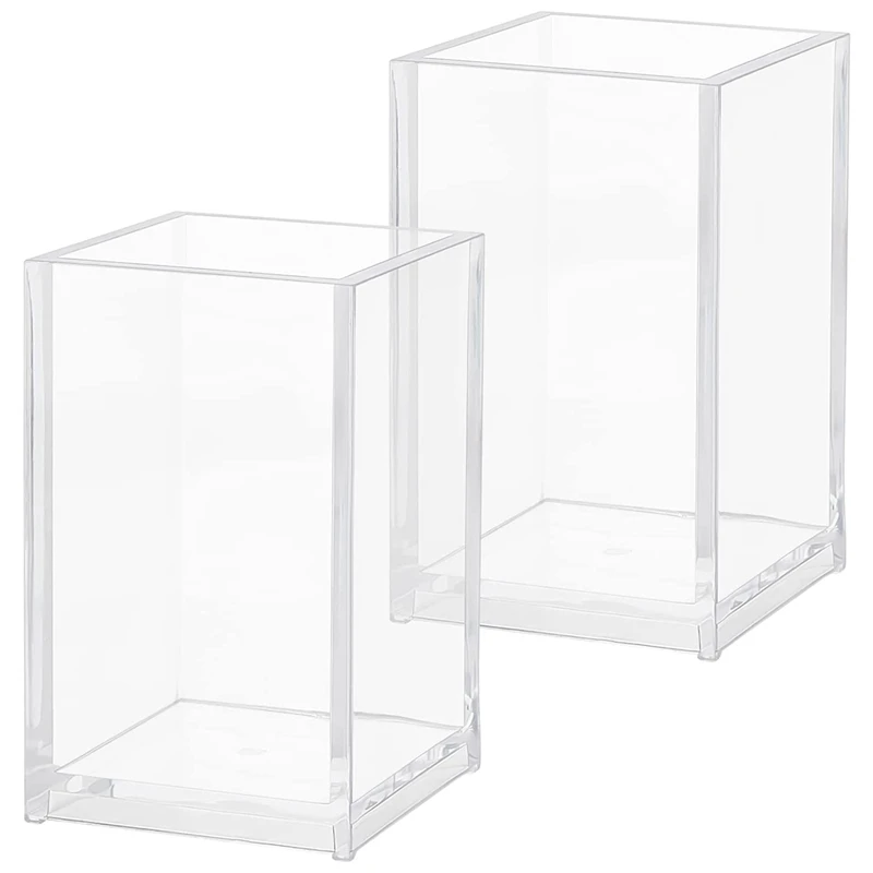 2PC Acrylic Pen Holder Clear Pencil Makeup Brush Pot Organizer Cup Container Storage Basket |