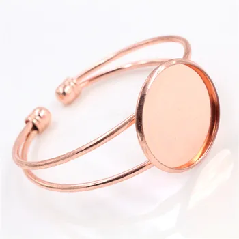 

High Quality 20mm And 25mm Rose Gold Color Plated Bangle Base Bracelet Blank Findings Tray Bezel Setting Cabochon Cameo
