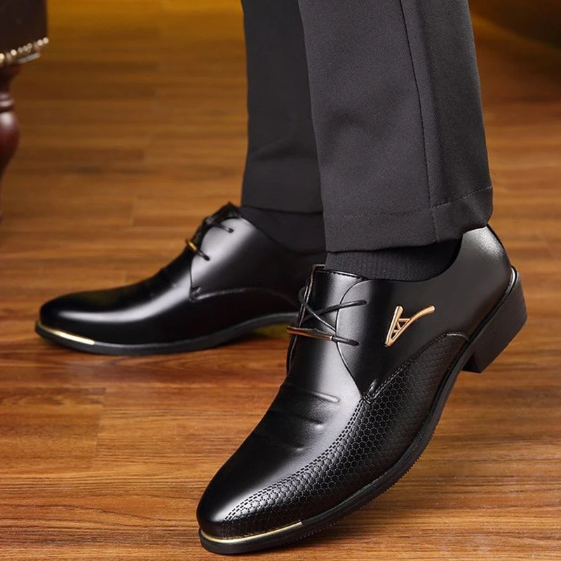 Для мужчин кожаные полуботинки, платье, обувь, модные, на шнуровке, острый носок официальные туфли в деловом стиле Повседневное Высококачественная Свадебная обувь мужская