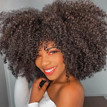 

14"Short Afro Kinky Curly Wigs With Bangs For Black Women Blonde Mixed Brown Synthetic Cosplay African Wigs Heat Resistant Lizzy