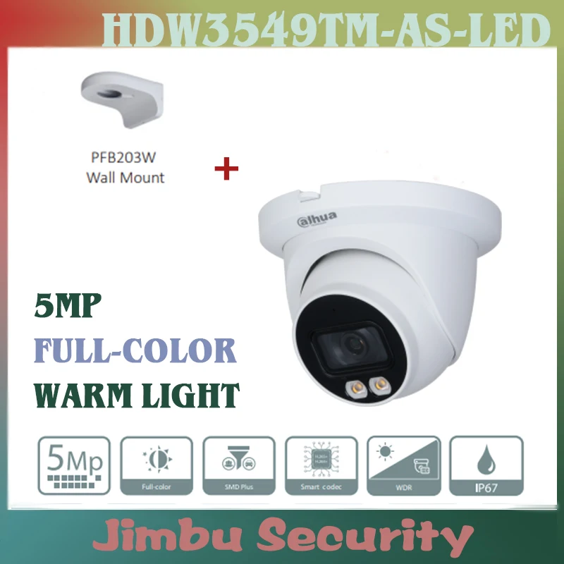 Dahua ip camera 5mp HDW3549TM-AS-LED Full-color Fixed-focal Warm LED Eyeball  camera cctv cámara de vigilancia video camera