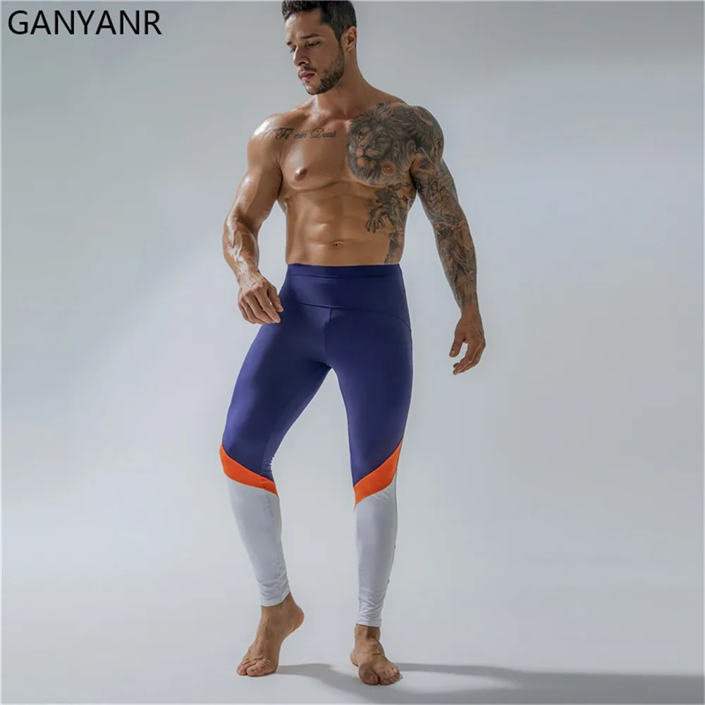 GANYANR Running Tights Men Compression Pants Leggings Gym Fitness Basketball Yoga Sexy Track Football Exercise Winter Dry Fit