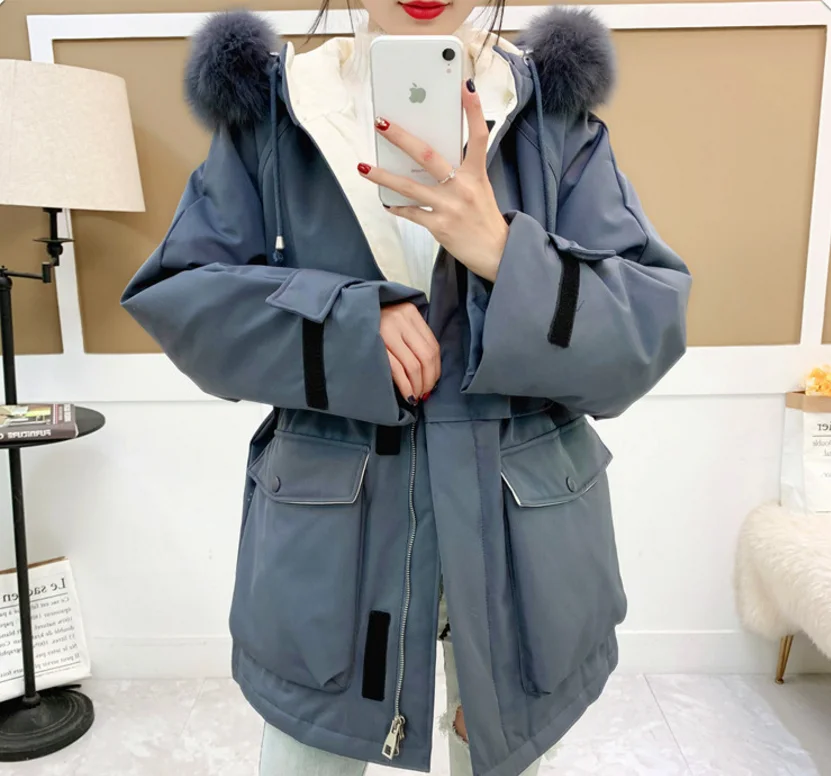 BLUE Парка женская куртка Женское зимнее пальто женская теплая парка с капюшоном Женская куртка длинное пальто парки 5 цветов - Цвет: BLUE