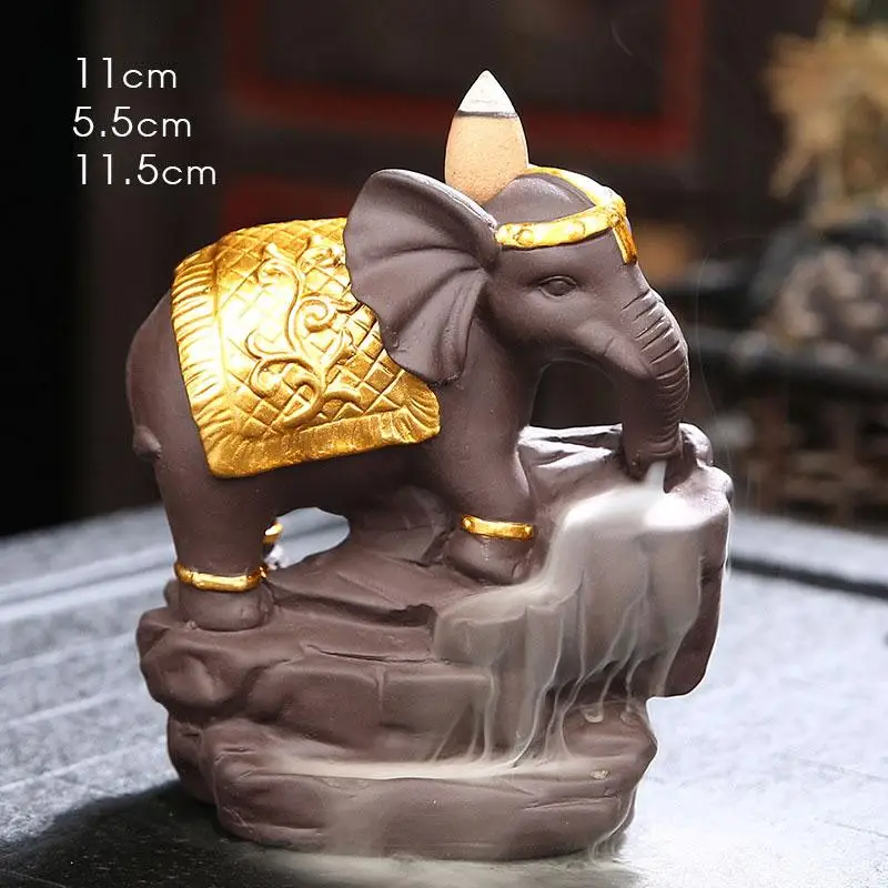 

Aromatherapy Oven Household Indoor Smoke Incense Craft Backflow Incense Burner With 20 Pcs Cones Purple Clay Elephant Ornamental