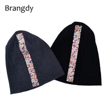 Зимние эластичные хлопковые шапки с гофрированной резинкой, шапки для женщин, женские осенние теплые вязаные шапки, стразы, шапочки, шапки большого размера