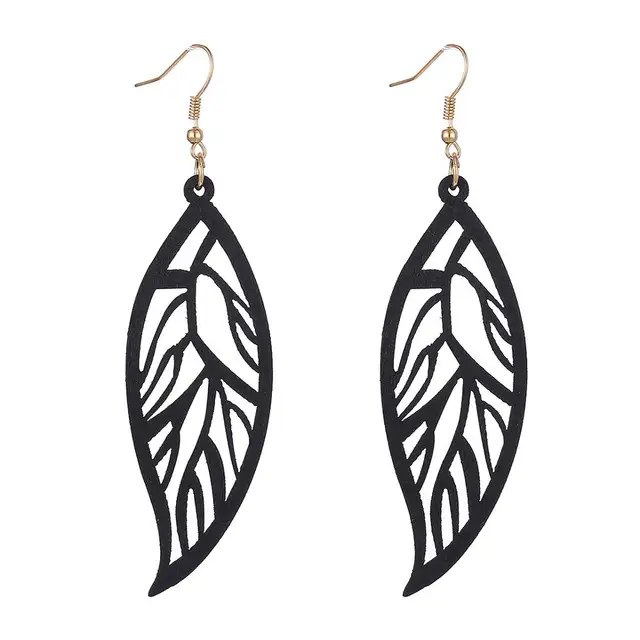 YULUCH Ethnic African Indian Boho Long Earrings Fashion Jewelry For Women Personality Hollow Wood Pattern Leaf Pendant Earrings Black