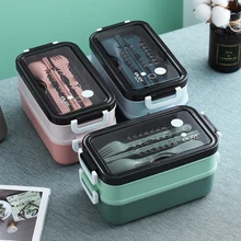 Novo caixa de almoço bento box para estudante escritório trabalhador dupla camada microondas aquecimento recipiente de almoço recipiente de armazenamento de alimentos