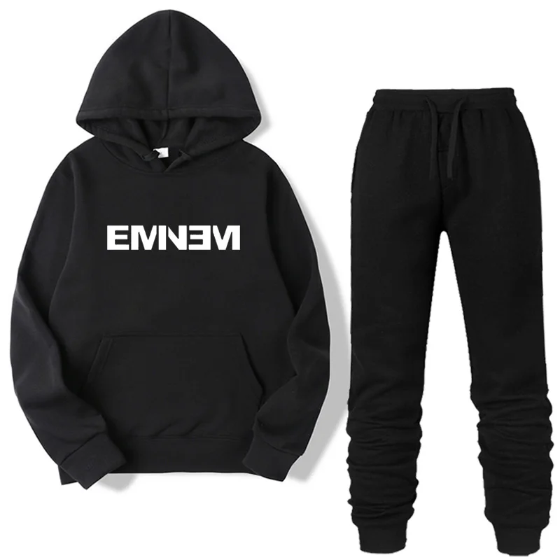 Комплект из двух предметов, модная Толстовка EMINEM для мужчин/женщин, спортивный костюм с капюшоном, осенняя брендовая одежда, толстовки+ штаны, комплекты