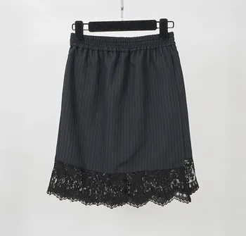 

Women Skirts Lace Office Lady Strip High Waist Womens New Autumn Clothing Casual