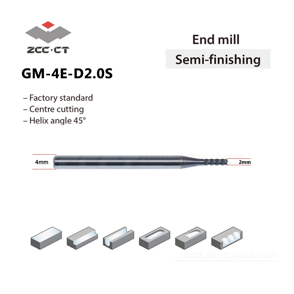 10 шт. ZCC 2 мм карбидная Концевая фреза GM 4E D2.0S D2 * 4d 6H 50L фрезерный станок с ЧПУ 4