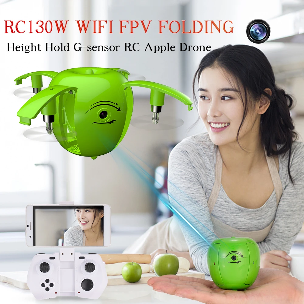 

130W 720P 0.3MP Camera Drone Wifi FPV Apple Drone Height Hold G-sensor Foldable Selfie RC Quadcopter Mini Dron Gifts for Kids