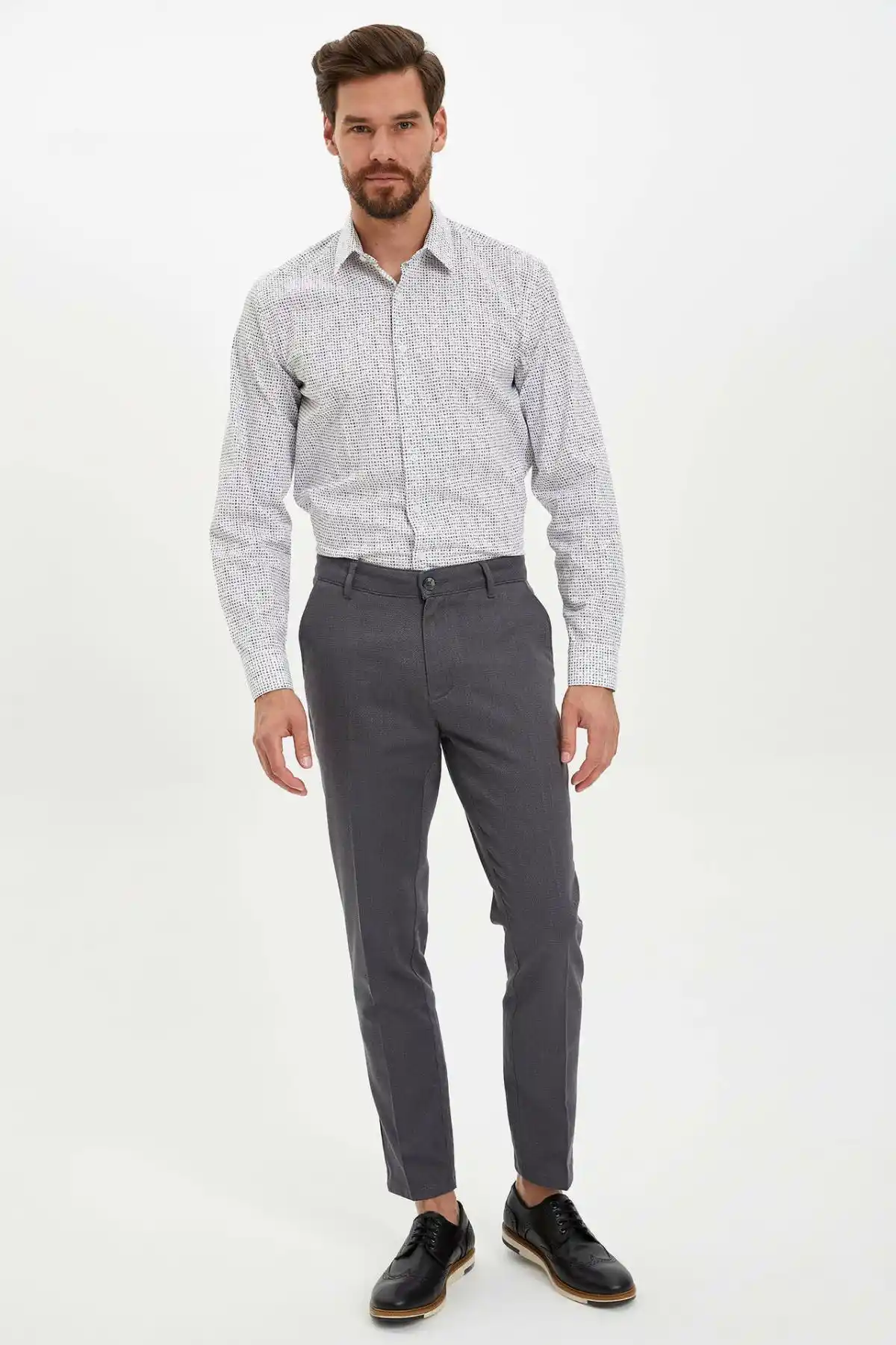 defacto men formal light pattern lapel collar shirt casual woven