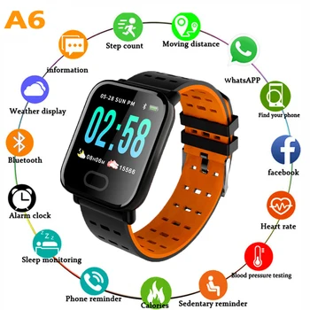 

new A6 Smart Watch Sport Pedometer Bracelet Blood Pressure Heart Rate Monitor Smartwatch Bluetooth connect Android IOS Phone